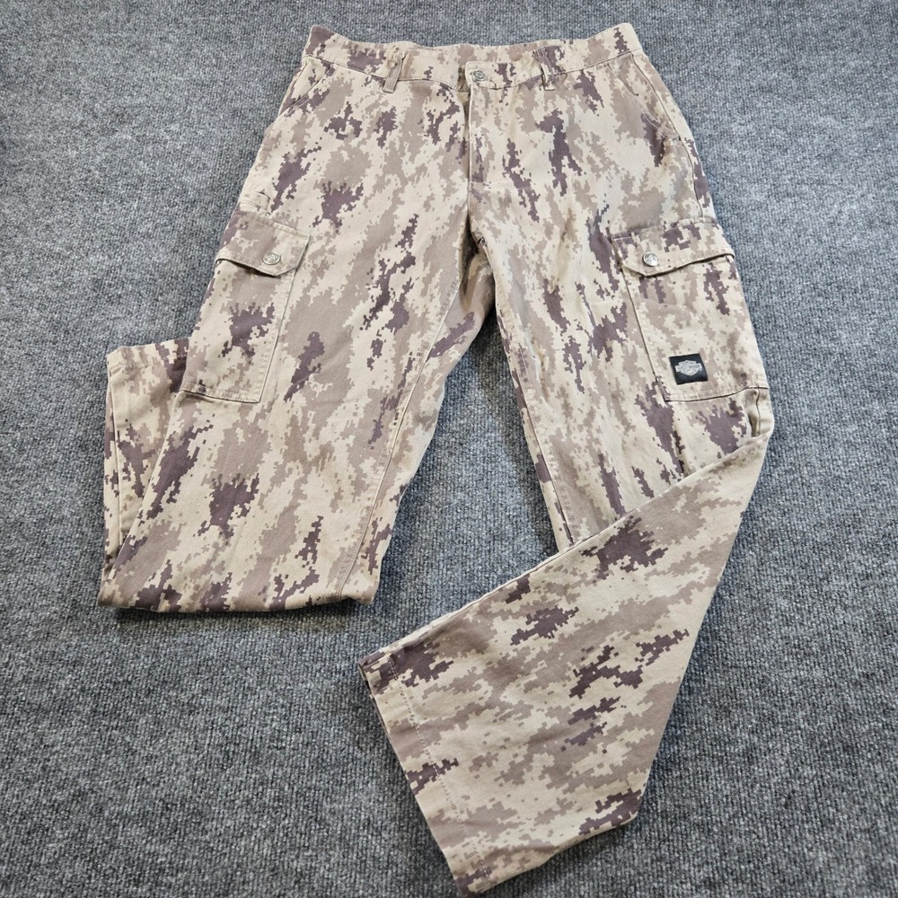 Harley Davidson Mens Digital Camo Cargo Pants Tan Brown 32x30 Cotton Streetwear